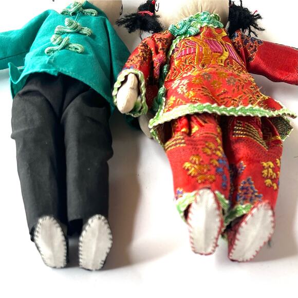 VTG Asian Japanese DOLLS 8" Embroidered Cloth Boy Girl Silk Kimono Top Pants - Picture 9 of 11